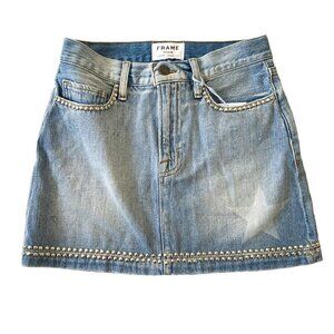 NWT Frame Denim Le Mini Skirt Studded,‎  Size 24, Blue with Silver Studs
